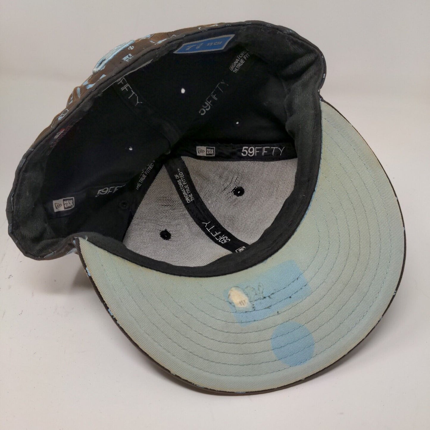 New Era 59Fifty Atlanta Braves Fitted Hat Brown Size 7 3/8 All Over Print Logo
