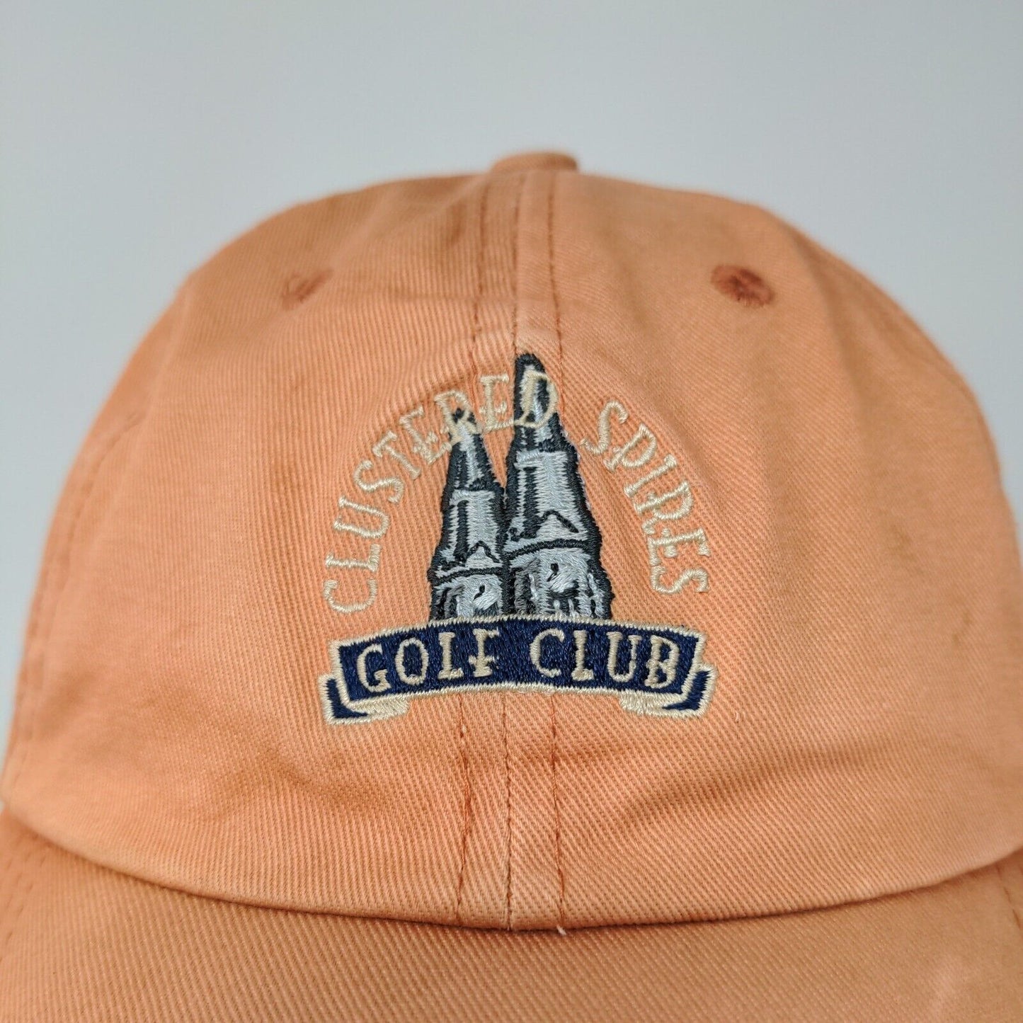 Clustere Spires Golf Club Orange Hat Cap Adjustable Strap Back Embroidered