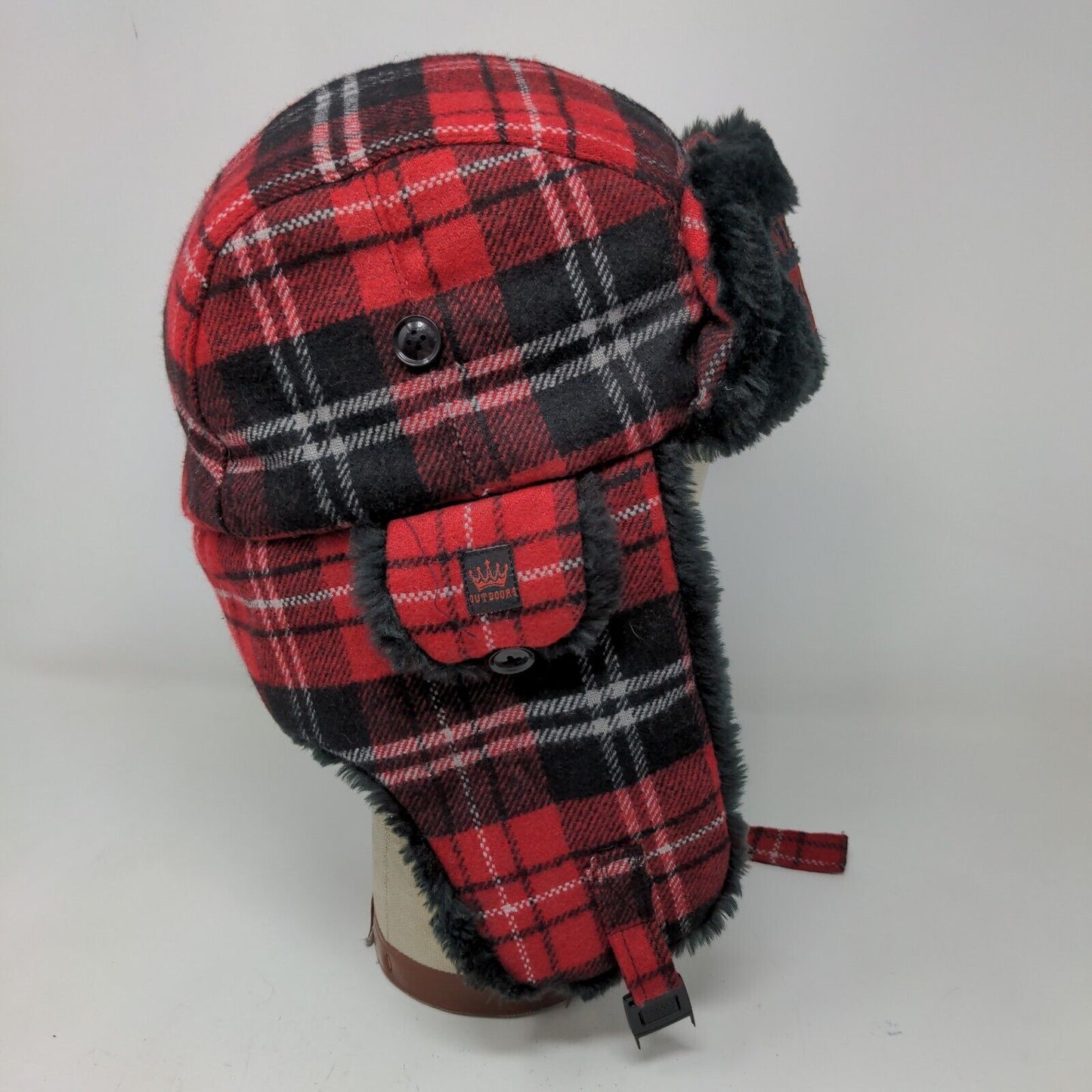 American Outdoors Men's Trapper Hat Red Plaid One Size Ear Flaps
