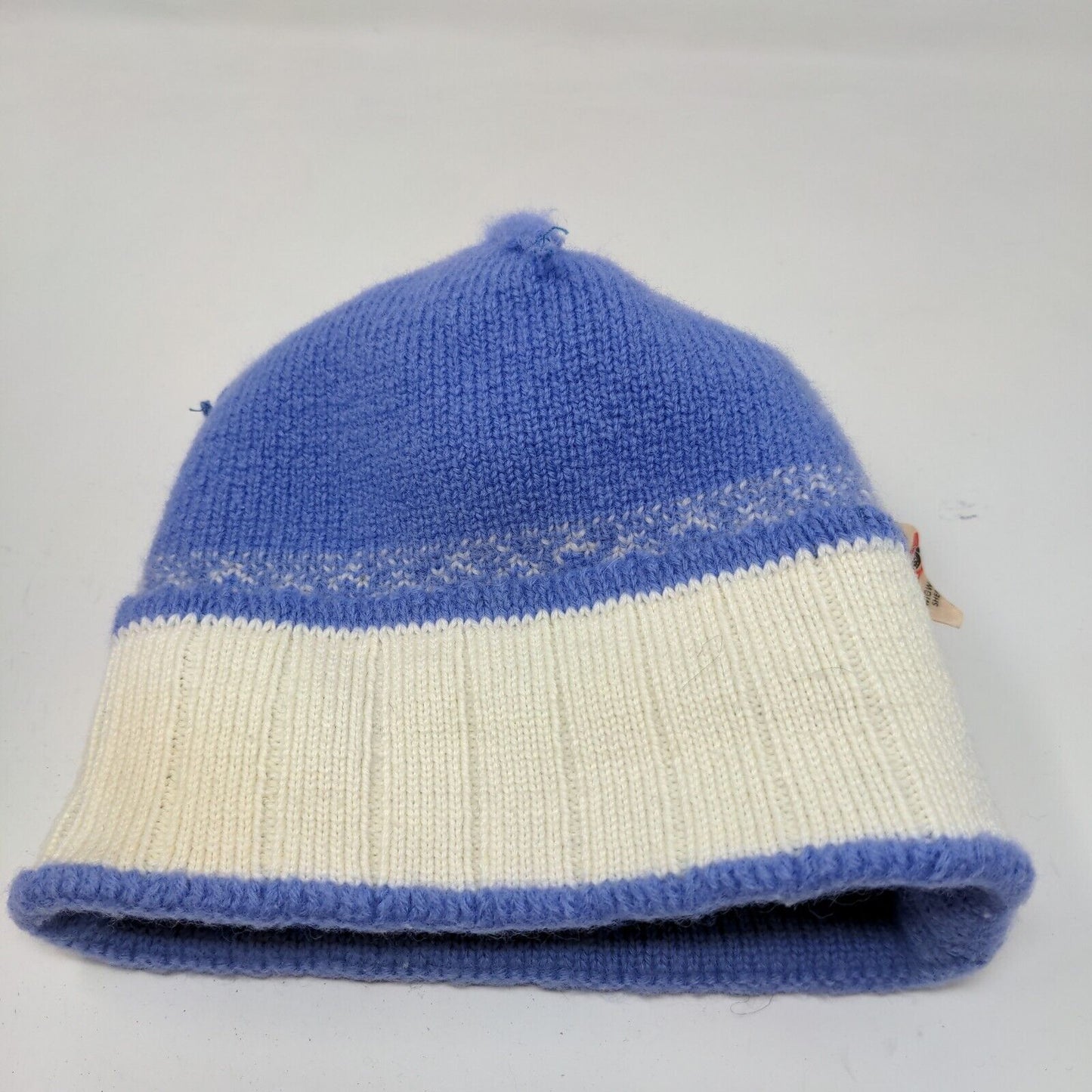 Wigwam Woolen Mills Women's Knit Beanie Ski Hat Fair Isle Blue Vintage Made USA
