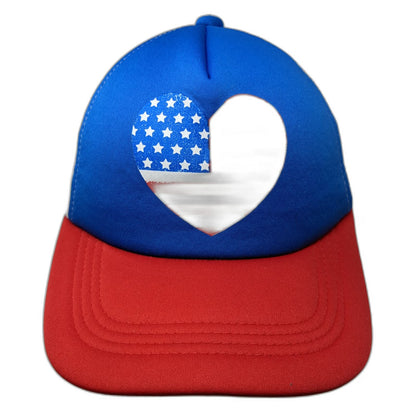 Blue Red White Trucker Hat OSFM Heart American Flag Mesh Snapback Patriotic USA