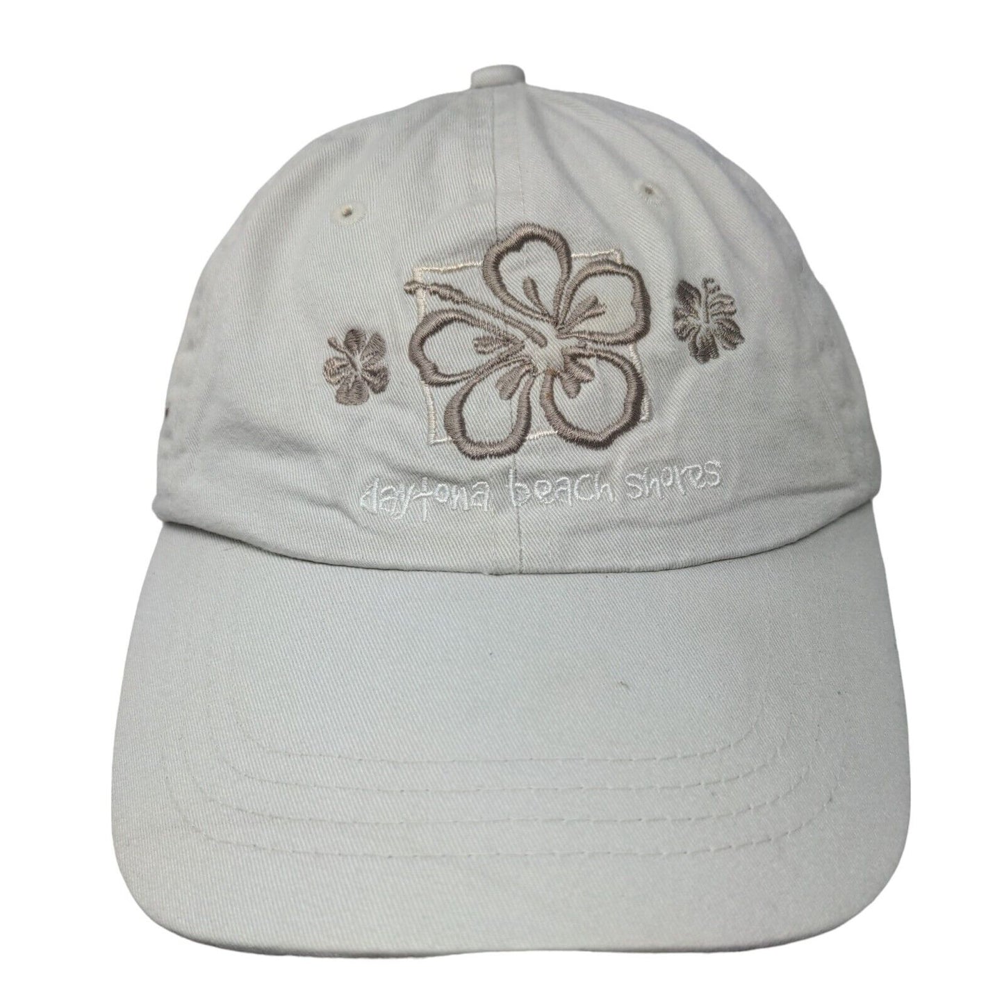 Daytona Beach Shores Strapback Hat Tan One Size Embroidered Hibiscus