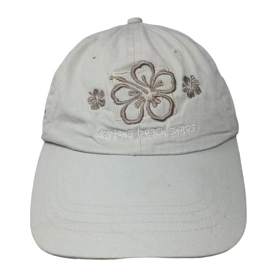 Daytona Beach Shores Strapback Hat Tan One Size Embroidered Hibiscus