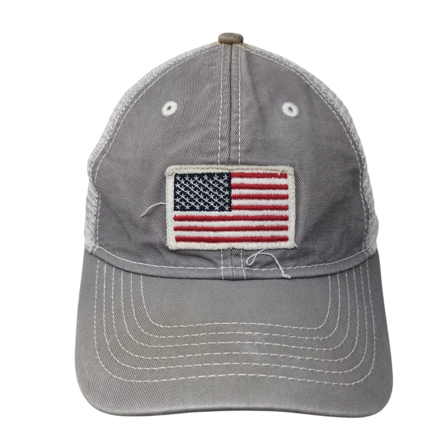 USA Flag Strapback Hat Gray One Size Adjustable Patriotic Mesh Back Polyester