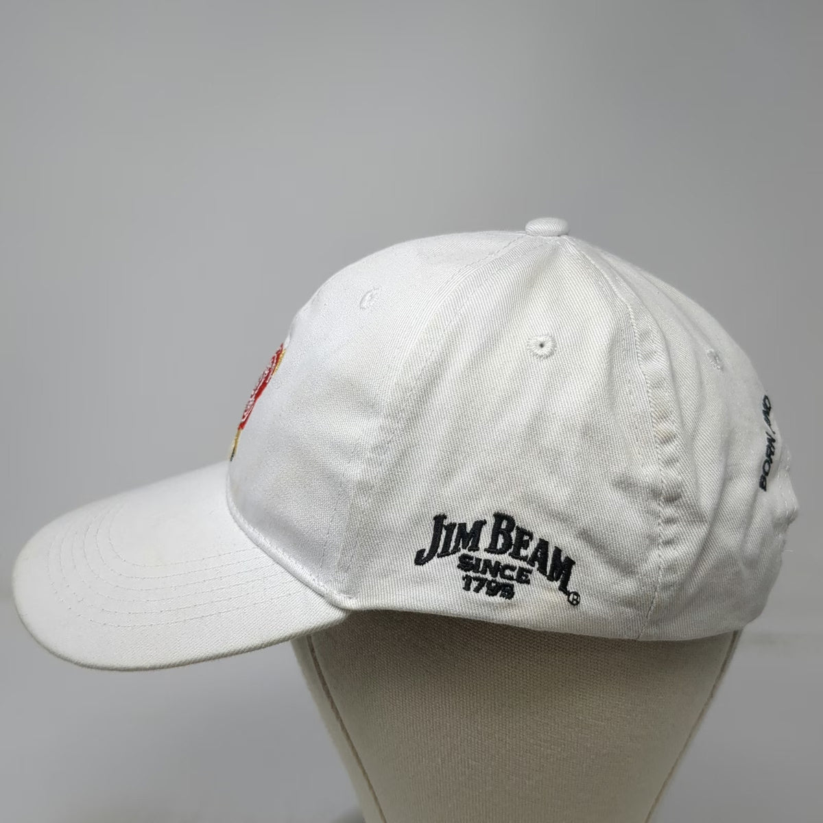 Jim Beam Baseball Cap White One Size Slideback Whiskey Logo Cotton Bourbon Hat