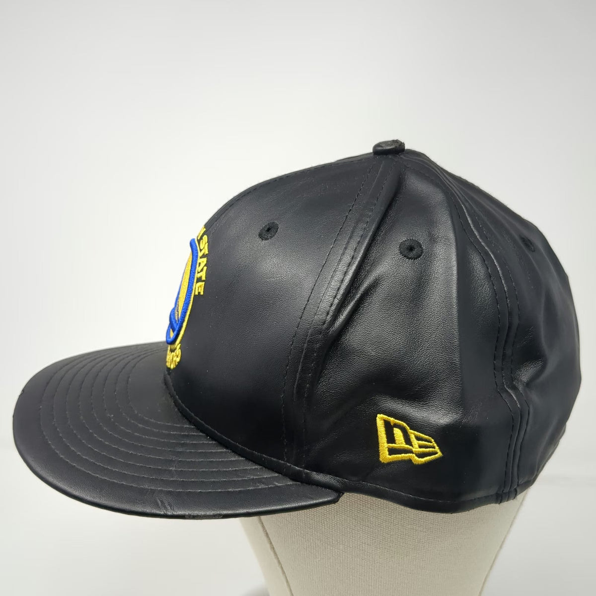 New Era NBA Golden State Warriors Black 7 1/2 Hat Fitted Vegan Leather 59FIFTY