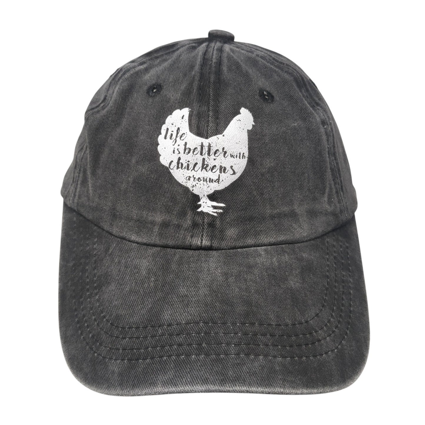 Life Is Better With Chickens Around Baseball Cap Gray OS Adjustable 6 Panel