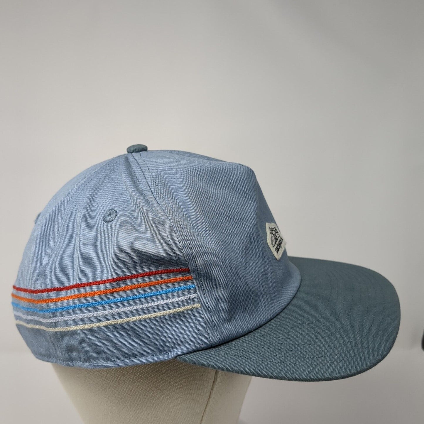 Patagonia Snapback Trucker Hat Blue OSFA Small Patch Logo Striped Retro Style