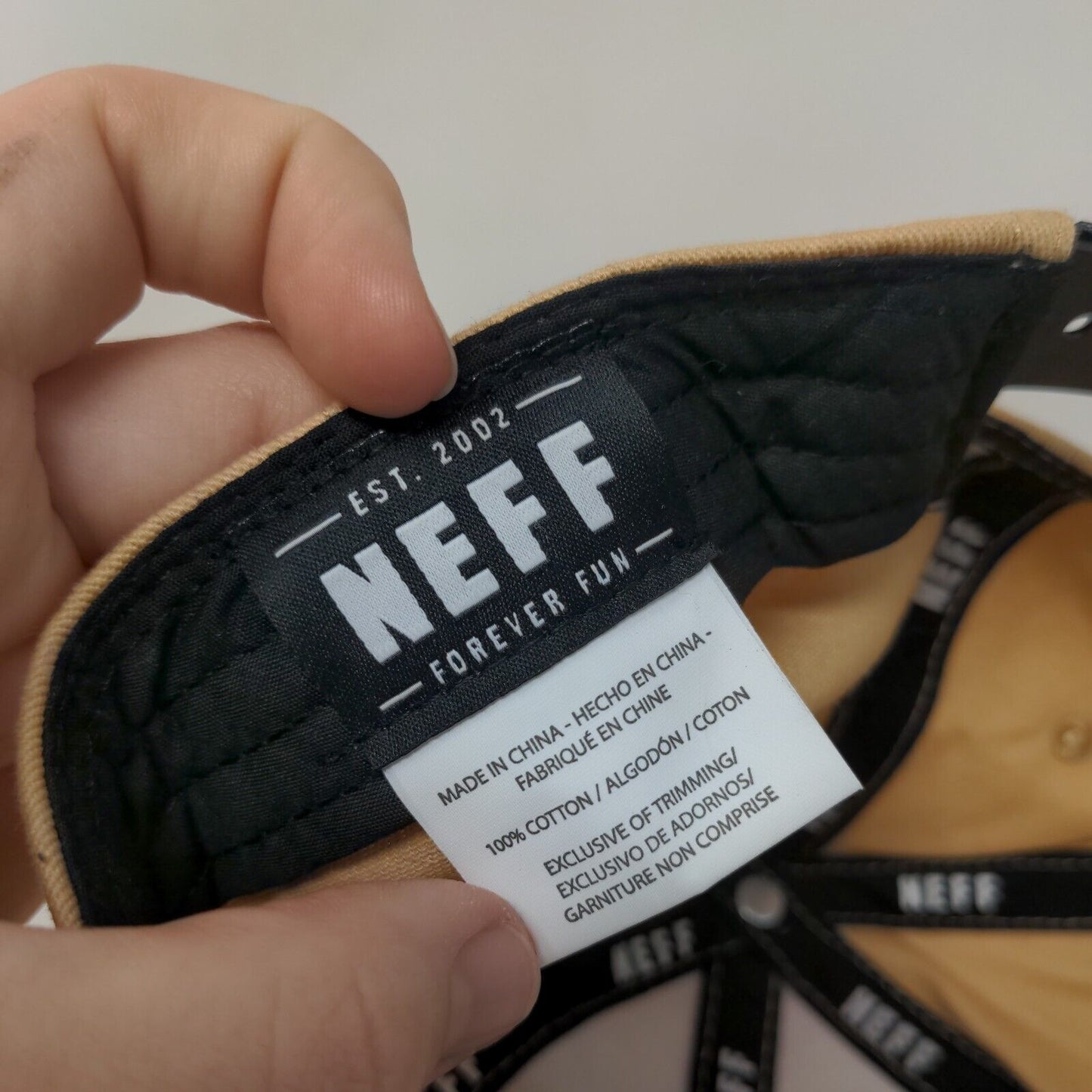 NEFF Snapback Hat Tan One Size Adjustable Embroidered Solid 6 Panel