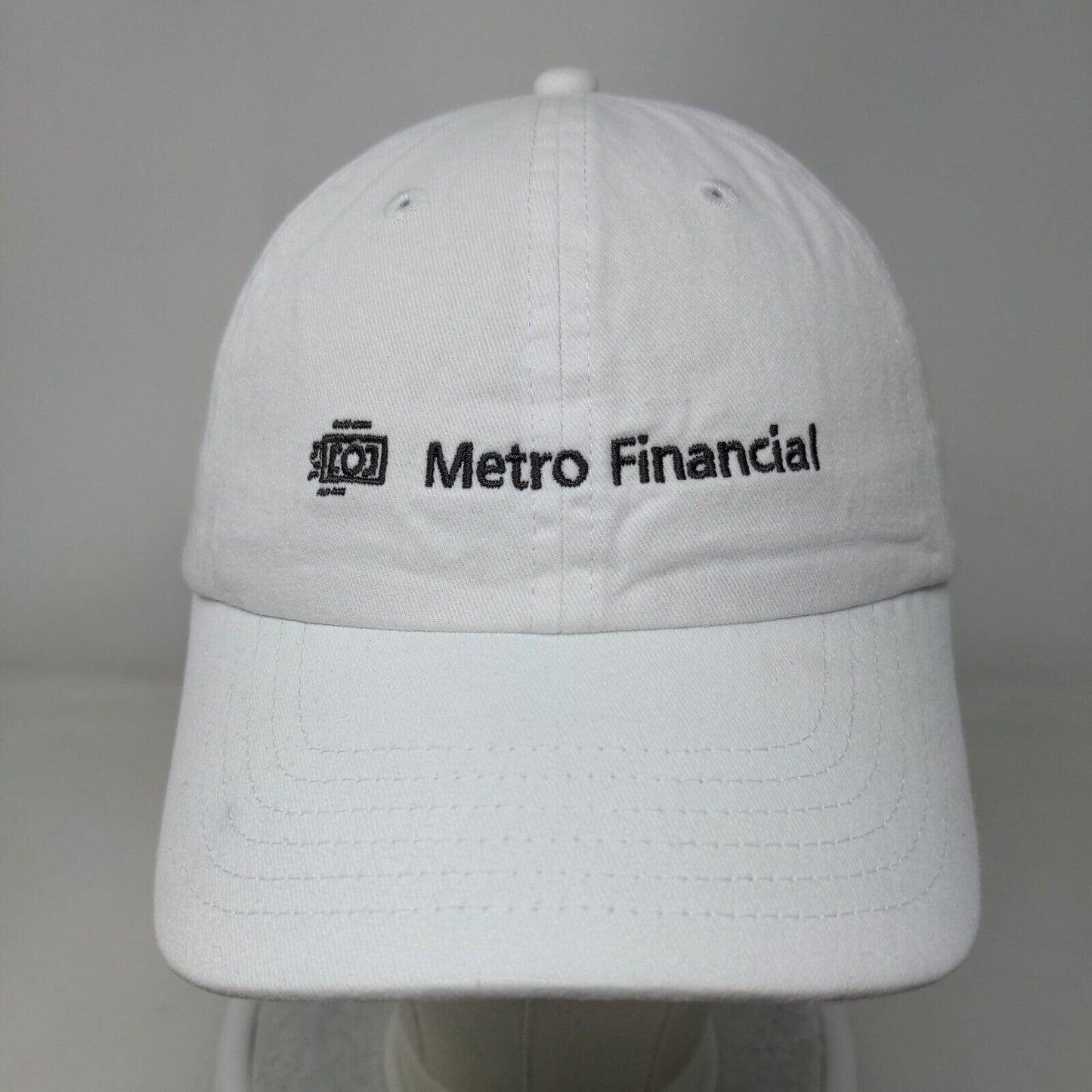 Metro Financial Strapback Hat White One Size Adjustable Embroidered 6 Panel