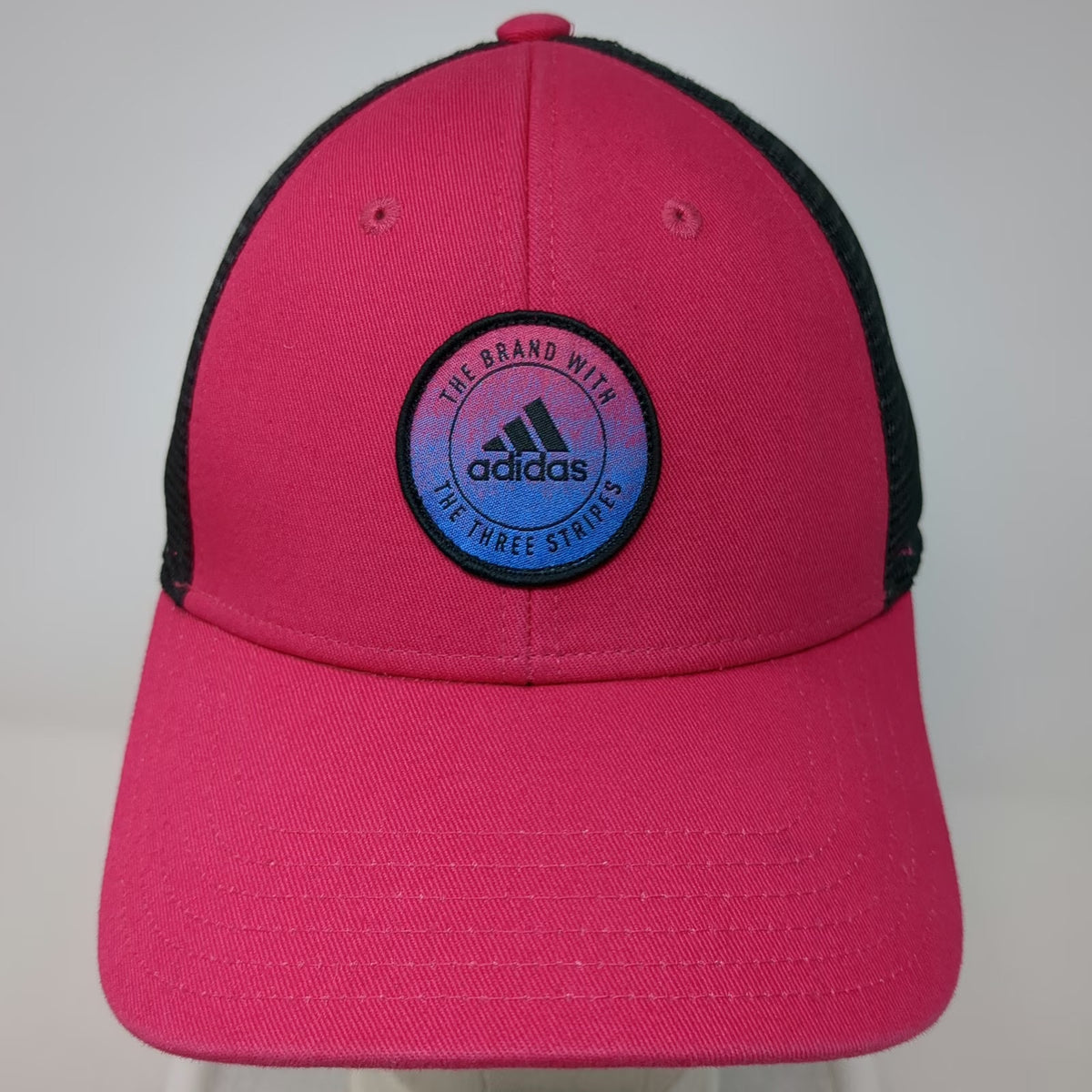 Adidas Trucker Hat Pink OSFM Mesh Back Snapback Logo Patch Climalite 3 Stripe