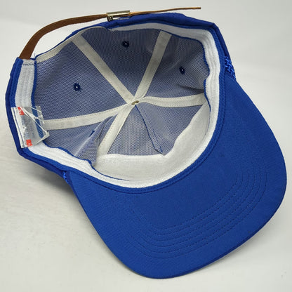 San Sun 5 Panel Hat Blue OS Ford Ogallala Motors Rope Leather Strapback Vintage