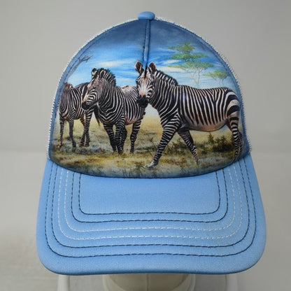 The Mountain Trucker Hat Blue One Size Zebra Savanna Print Wildlife Mesh Back