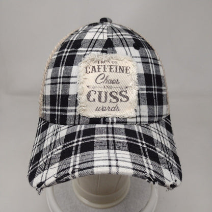 I Run On Caffeine Chaos And Cuss Words Trucker Hat Multi One Size Plaid
