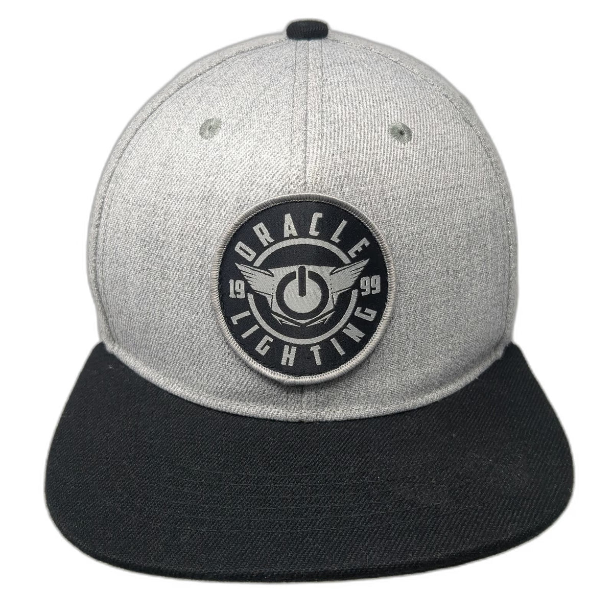 Oracle Lighting Snapback Hat Gray Black One Size Flat Brim Logo Patch Two Tone