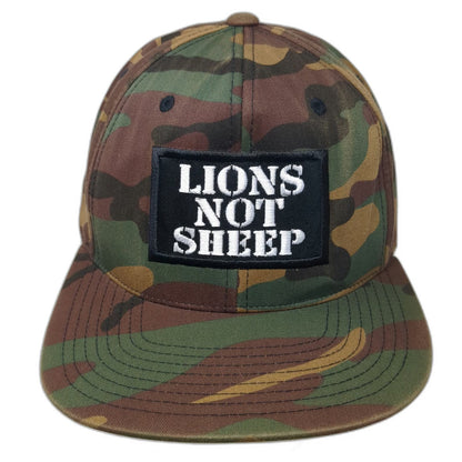 Yupoong Snapback Green OSFM Lions Not Sheep Woodland Camo Flat Brim Patch Hat