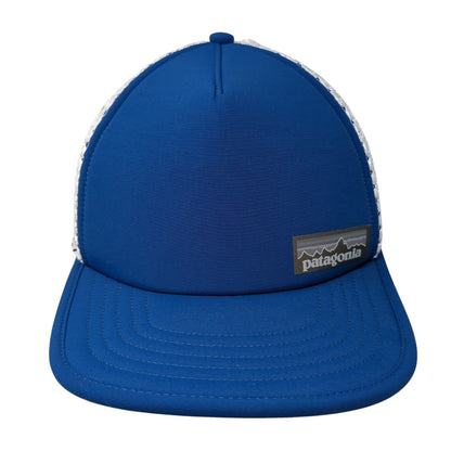 Patagonia Mesh Back Trucker Hat Blue White Small Logo Foam Clasp Back