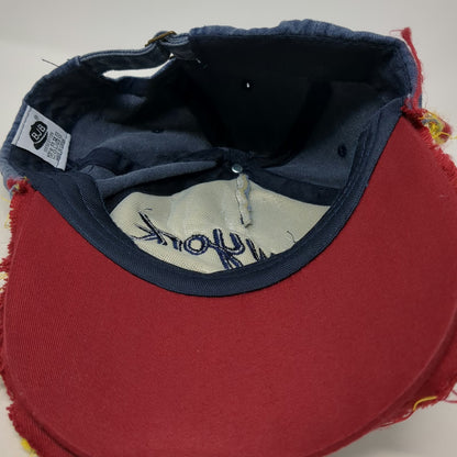 BJB 5 Panel Blue One Size New York Distressed Frayed Denim Graphic Slideback Hat