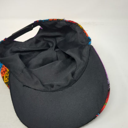 Black 5 Panel Machu Picchu Cusco Llama Woven Geometric Pattern Hat One Size