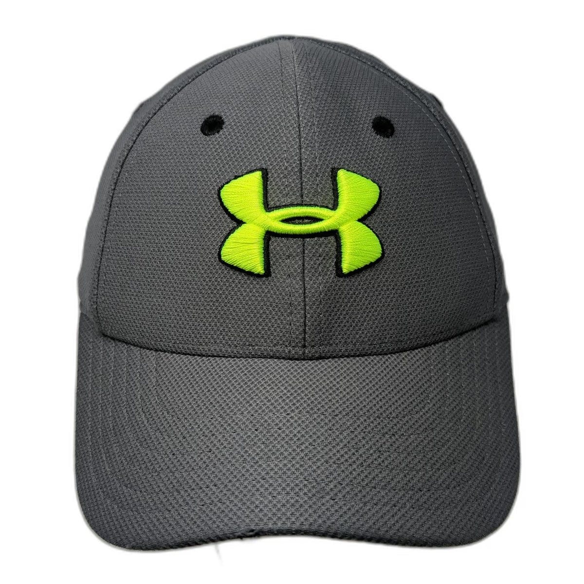 Under Armour Baseball Cap Gray M Fitted Neon Yellow Logo Performance Mesh Hat
