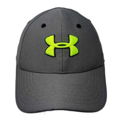 Under Armour Baseball Cap Gray M Fitted Neon Yellow Logo Performance Mesh Hat