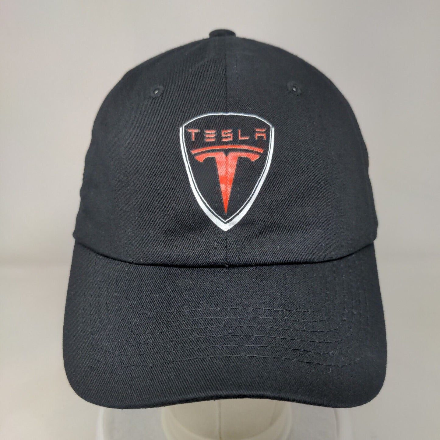 Tesla Slideback Hat Black OSFA Adjustable Vented Holes 6 Panel Cotton