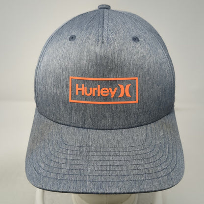 Hurley 5 Panel Blue Hat M Flexfit H2O-DRI Heathered Curved Brim Orange Logo