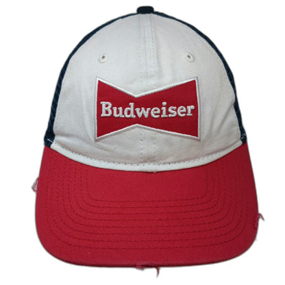 H3 Headwear Budweiser Trucker Hat White Red Blue One Size Distressed Mesh Logo