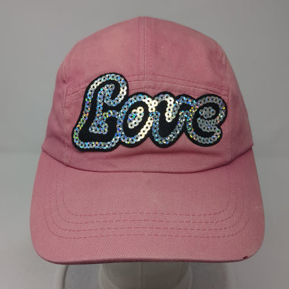 Love Sequin 5 Panel Cap Pink One Size Adjustable Strap Lightweight Faded Glory