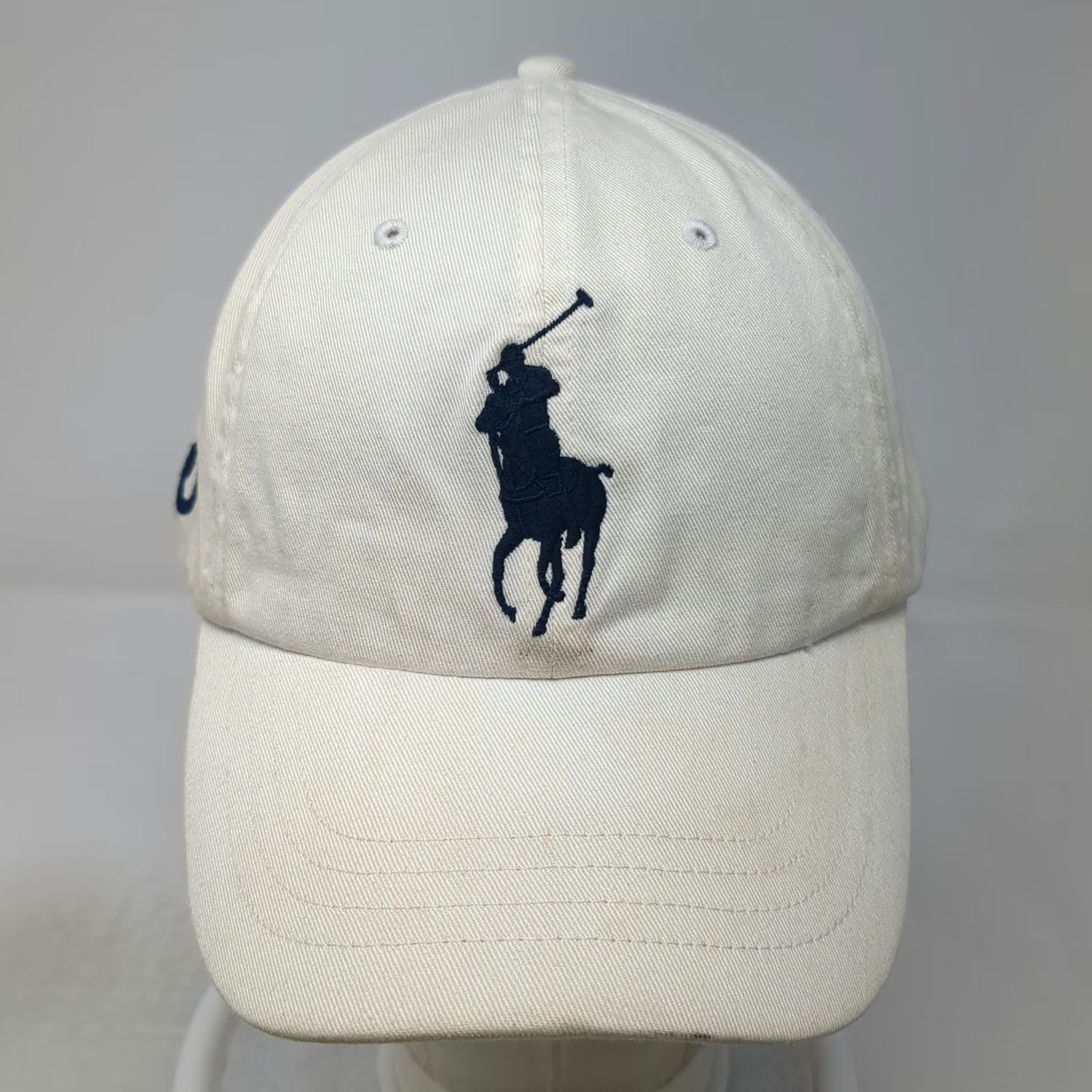 Polo Ralph Lauren Baseball Cap White Blue Brown One Size Big Pony Leather Hat