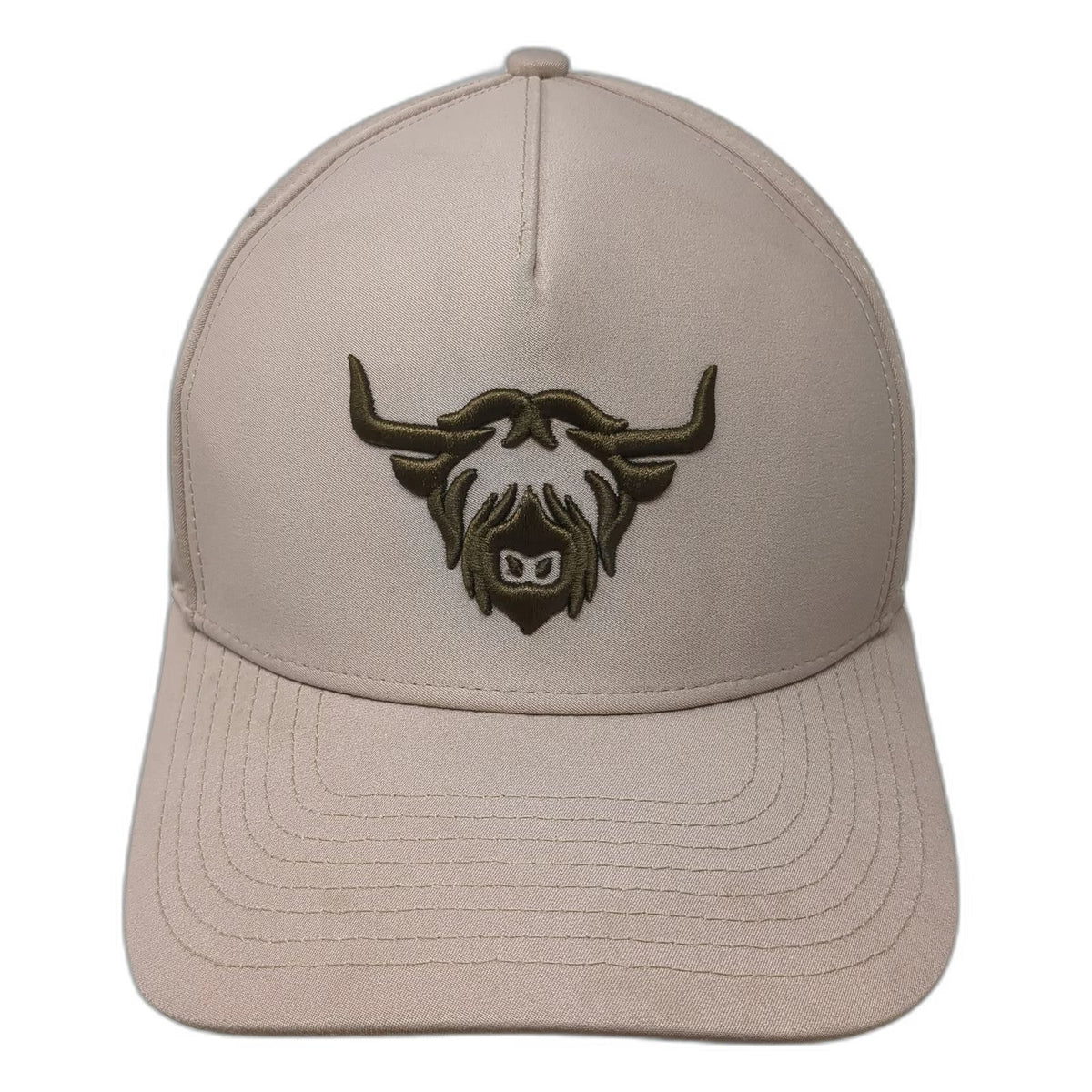 Waggle Trucker Hat Beige One Size Highland Cow Bull Perforated Golf Snapback