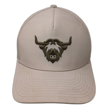 Waggle Trucker Hat Beige One Size Highland Cow Bull Perforated Golf Snapback