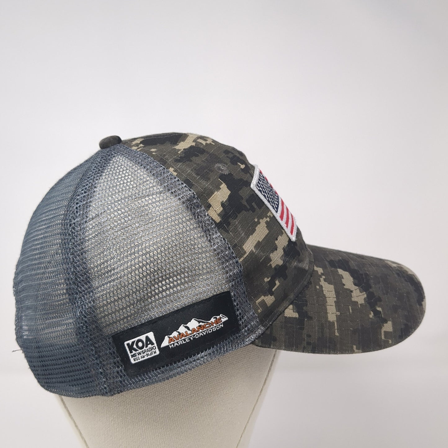 USA Flag KOA Snapback Trucker Hat Multicolor One Size Camo Mesh Back