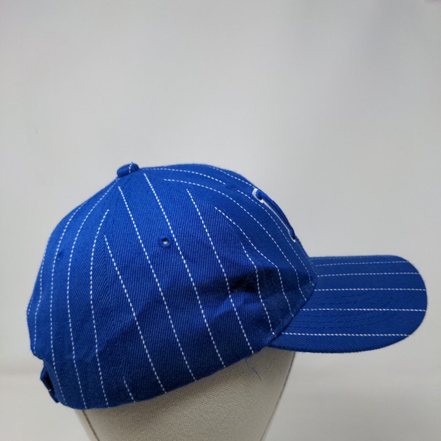 NY Strapback Hat Blue One Size Embroidered Vent Holes Pinstripe