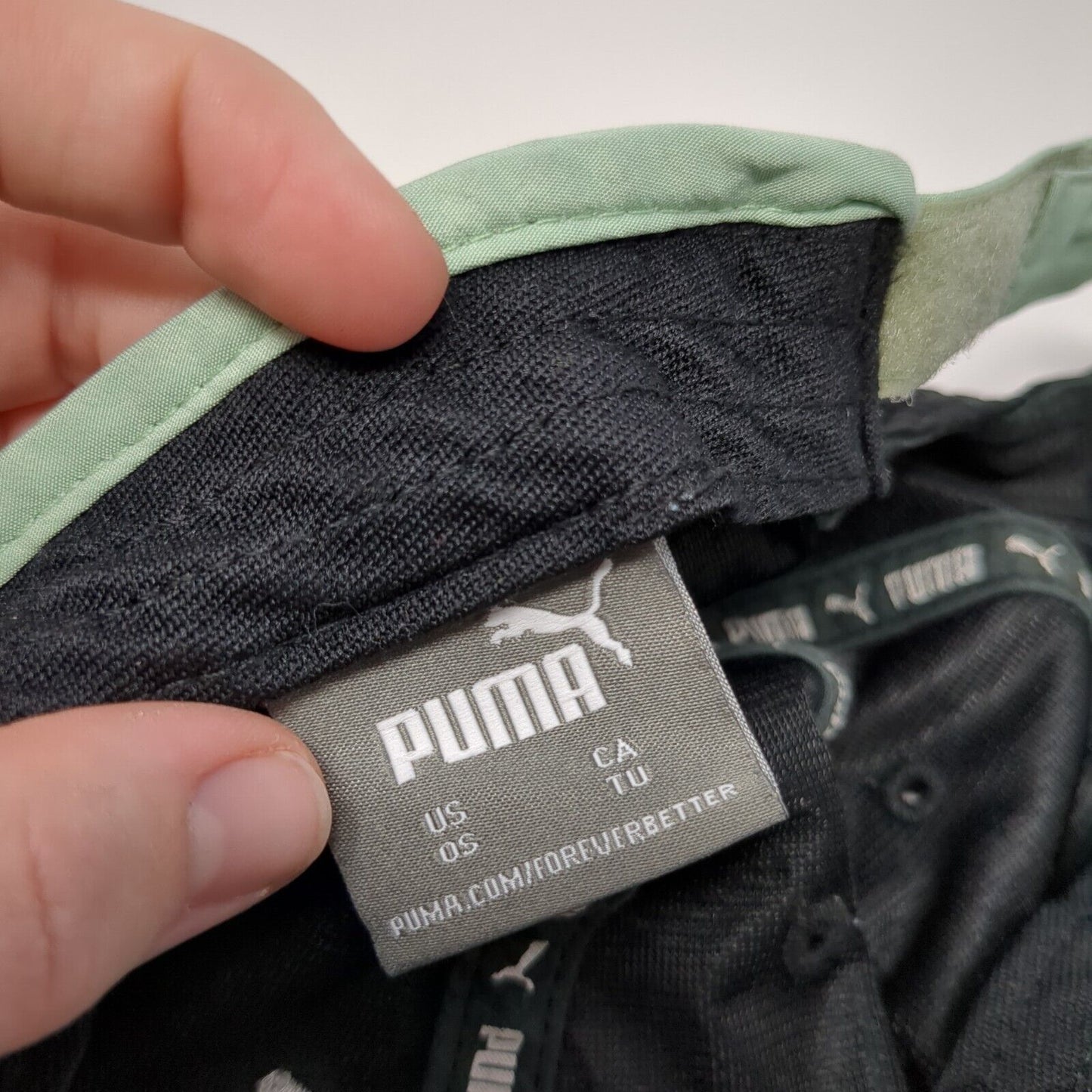 PUMA Strapback Hat Black One Size Adjustable Embroidered Green Trim