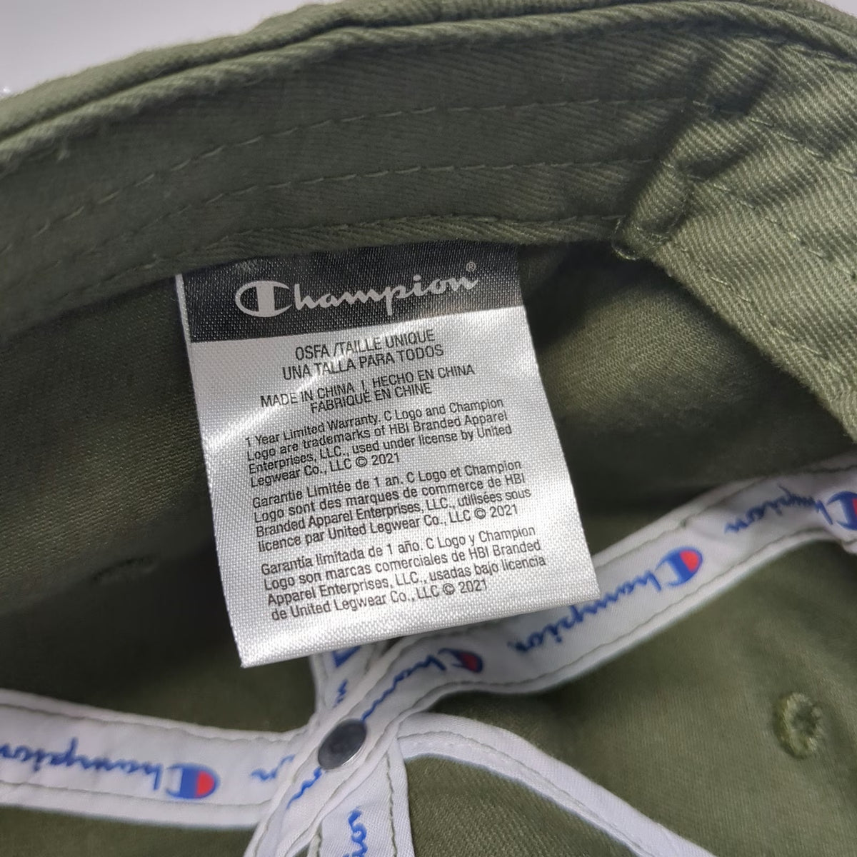 Champion 5 Panel Green One Size Script Logo Cotton Adjustable Slideback Hat