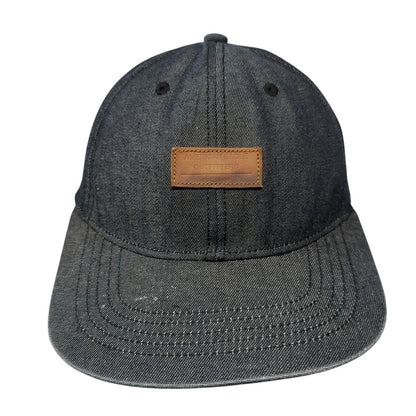 American Eagle Outfitters Snapback Hat Black OS Adjustable Leather Patch 6 Panel