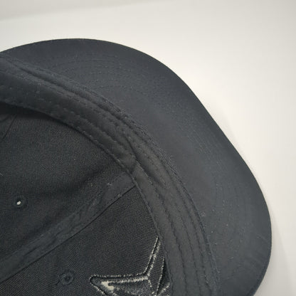Star Snapback Hat Black One Size Adjustable Embroidered Striped Cotton