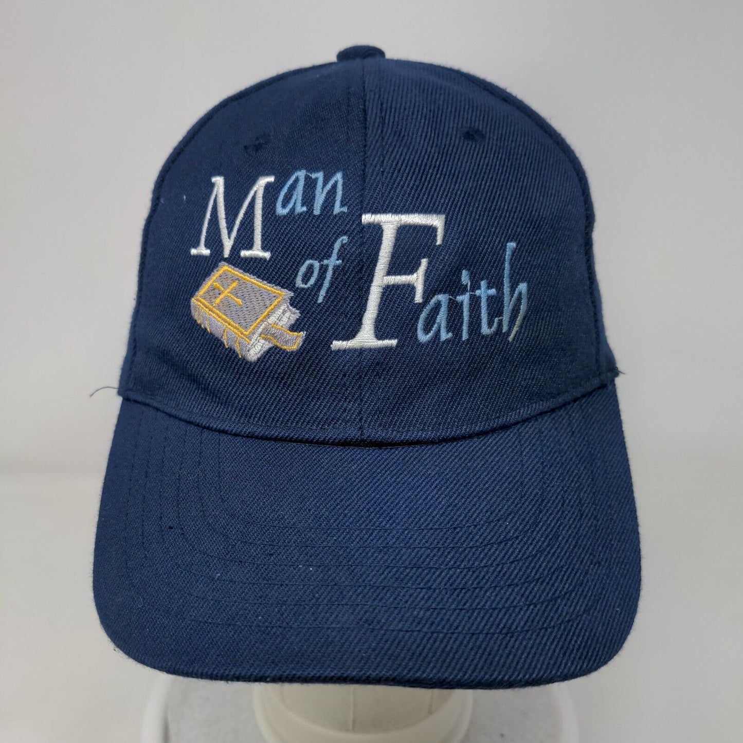 Man Of Faith Strapback Hat Blue One Size Embroidered Adjustable 6 Panel