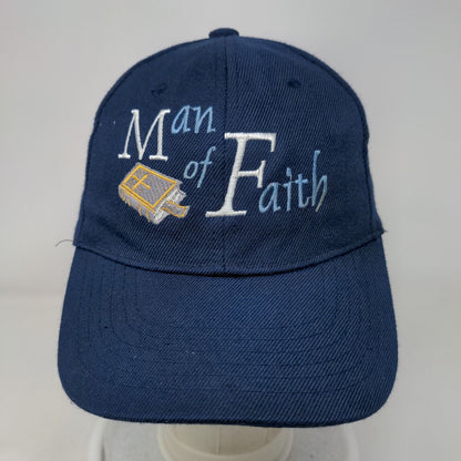 Man Of Faith Strapback Hat Blue One Size Embroidered Adjustable 6 Panel