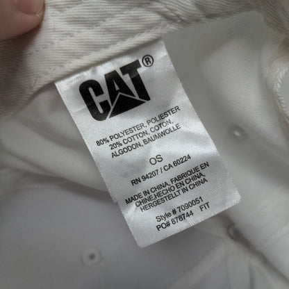 CAT Snapback Hat White One Size Adjustable Patch Logo Vented Holes 6 Panel