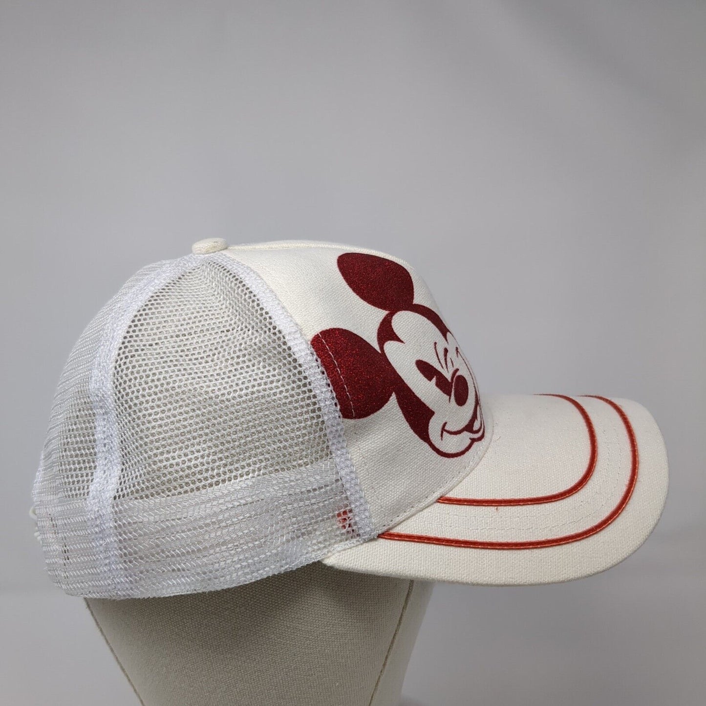 Mickey Mouse Snapback Trucker Hat White One Size Adjustable Mesh Back Disney