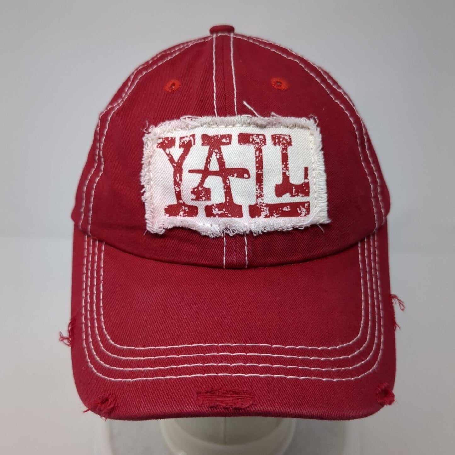 Y'All Junk Gypsy Strapback Hat Red One Size Adjustable Patch 6 Panel Distressed