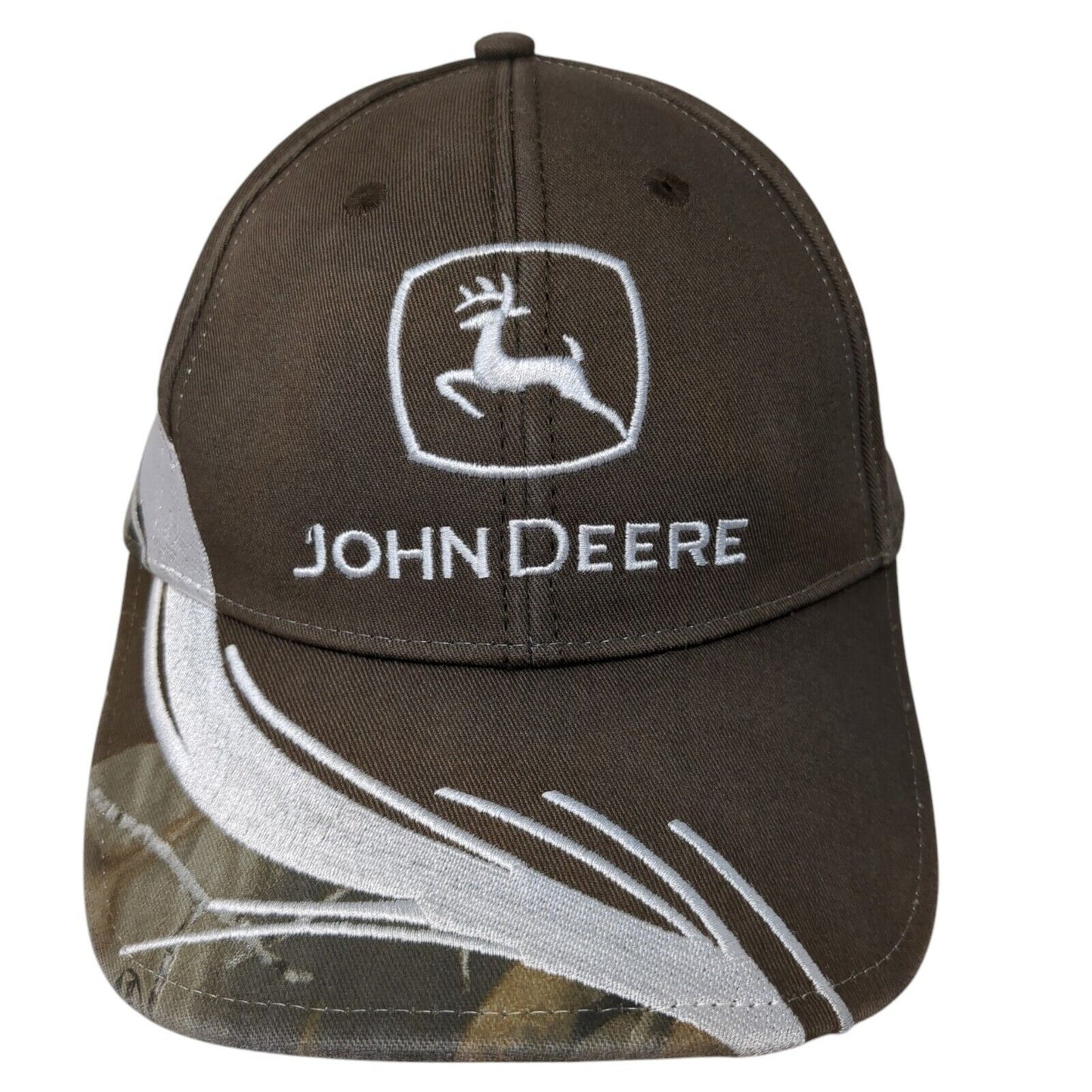 John Deere Strapback Hat Brown One Size Adjustable Embroidered 6 Panel Cotton
