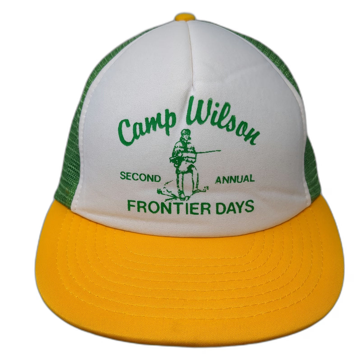 Sportcap Trucker Hat White Green Yellow L Camp Wilson Frontier Days Mesh Foam