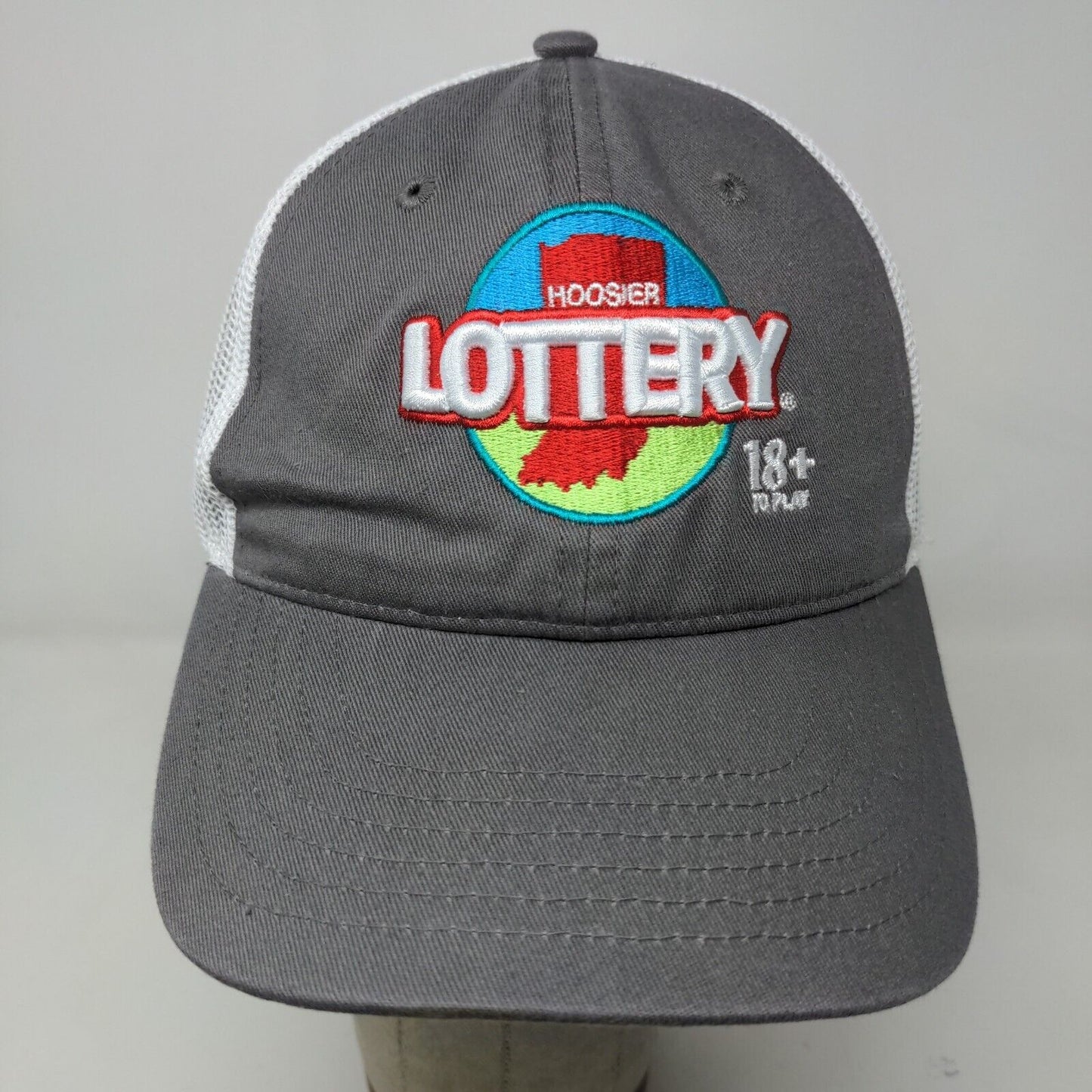 Cap America Men's Strapback Mesh Back Hat Gray White Hoosier Lottery Embroidered