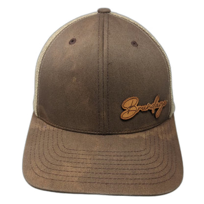 Yupoong Trucker Hat Brown One Size Brundage Leather Patch Mesh Back Snapback