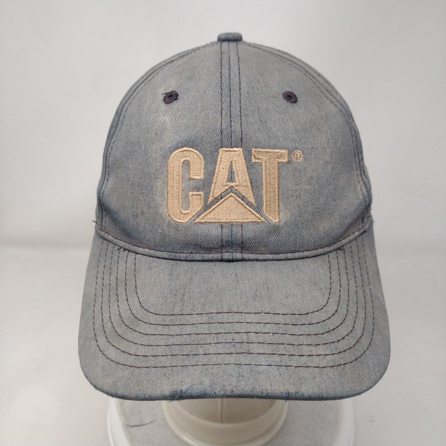 CAT Strapback Hat Blue One Size Solid Embroidered 6 Panel Vent Holes