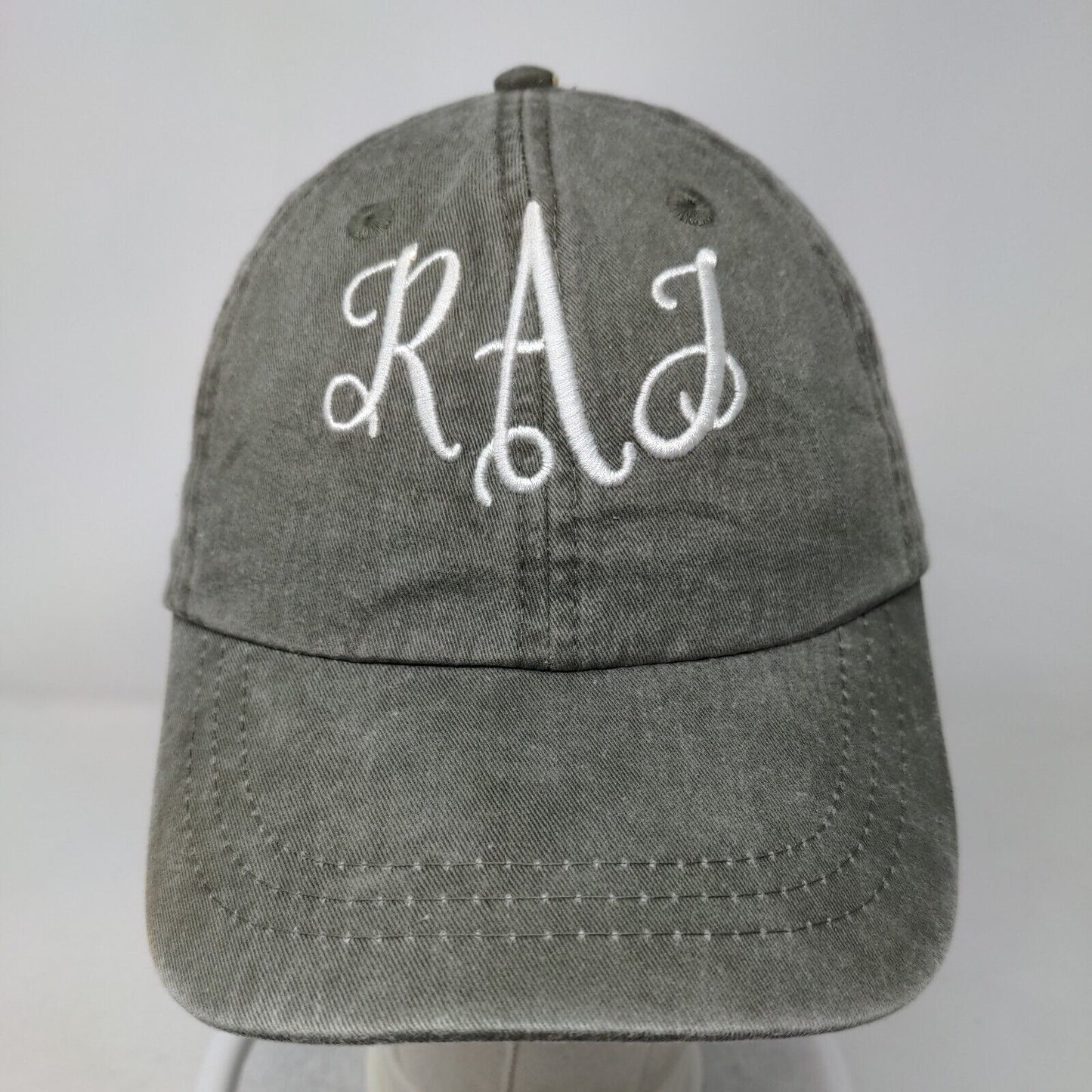 Monogram Slideback Hat Green One Size Embroidered Leather Strap Adams