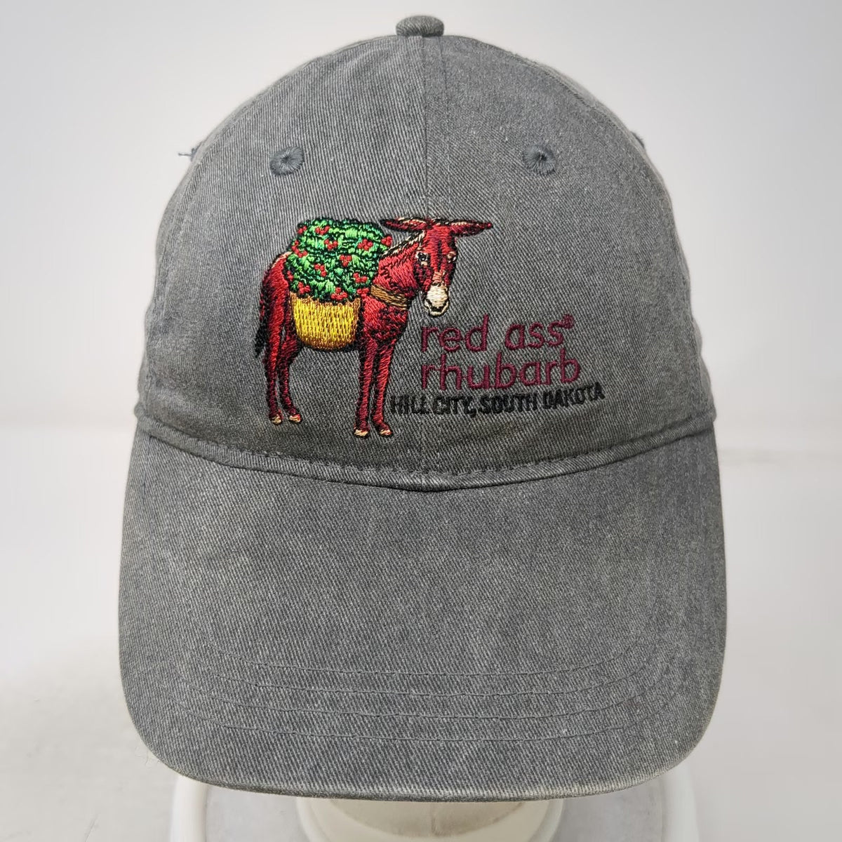 Authentic Pigment Gray Baseball Cap One Size Red Ass Rhubarb Hill City Logo Hat